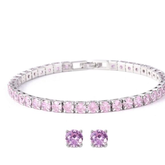 Pink Bracelet and Earrings - Picture 1 of 7